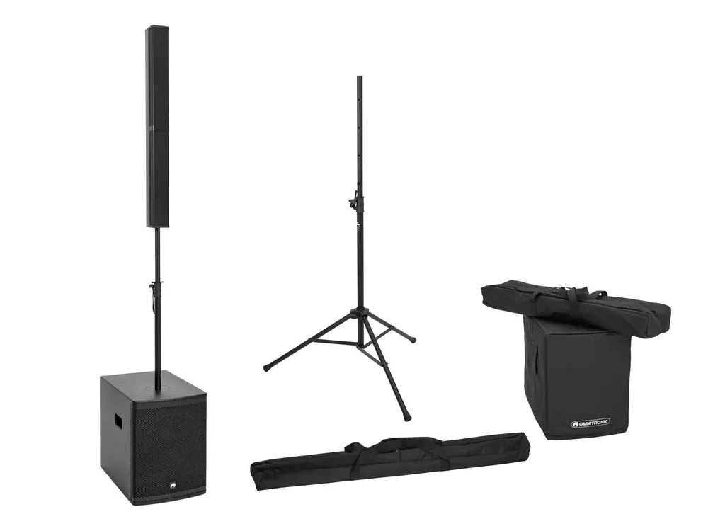 Neu Im Sortiment OMNITRONIC Set ROD-1283 Aktives Säulensystem + Boxenhochständer + Cover Set